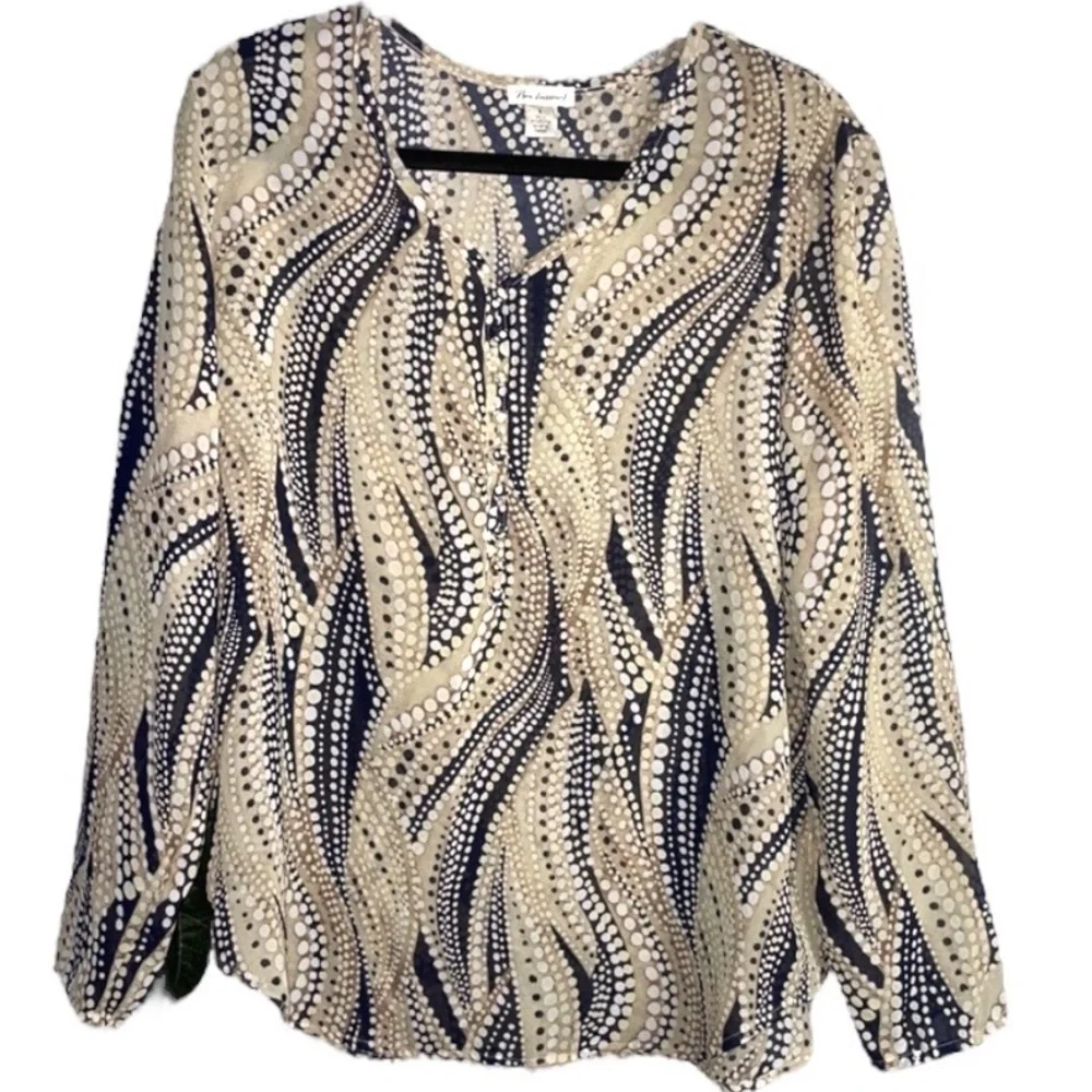 Bechamel Sheer women’s pullover blouse brown blue size large long sleeve - Picture 2 of 8